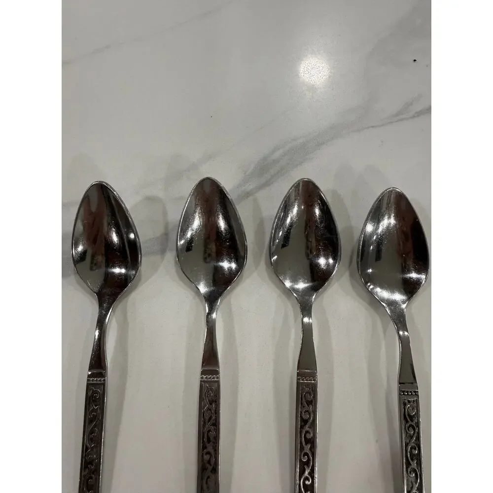 VINTAGE Oneida Spanish Court Teaspoons Set of 8 Stainless Black Scroll MCM